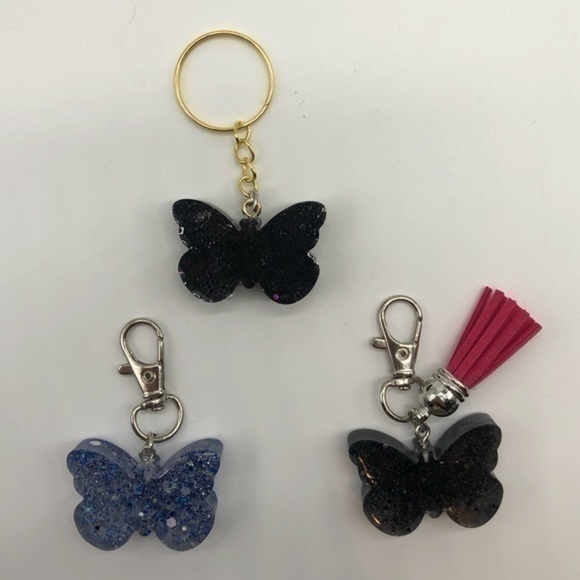 Handmade Resin Glitter Butterfly Key Chain Bag Charm Accessory BUNDLE - Picture 3 of 3